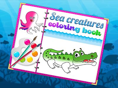 Coloring book with sea creatures